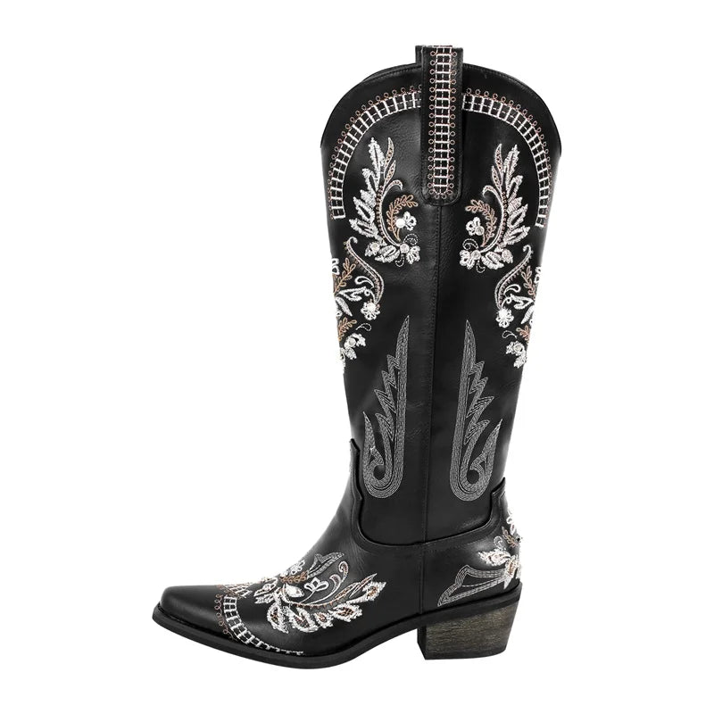 Western Cowboys Block Heel Pull-On Cowgirl Ankle Boots