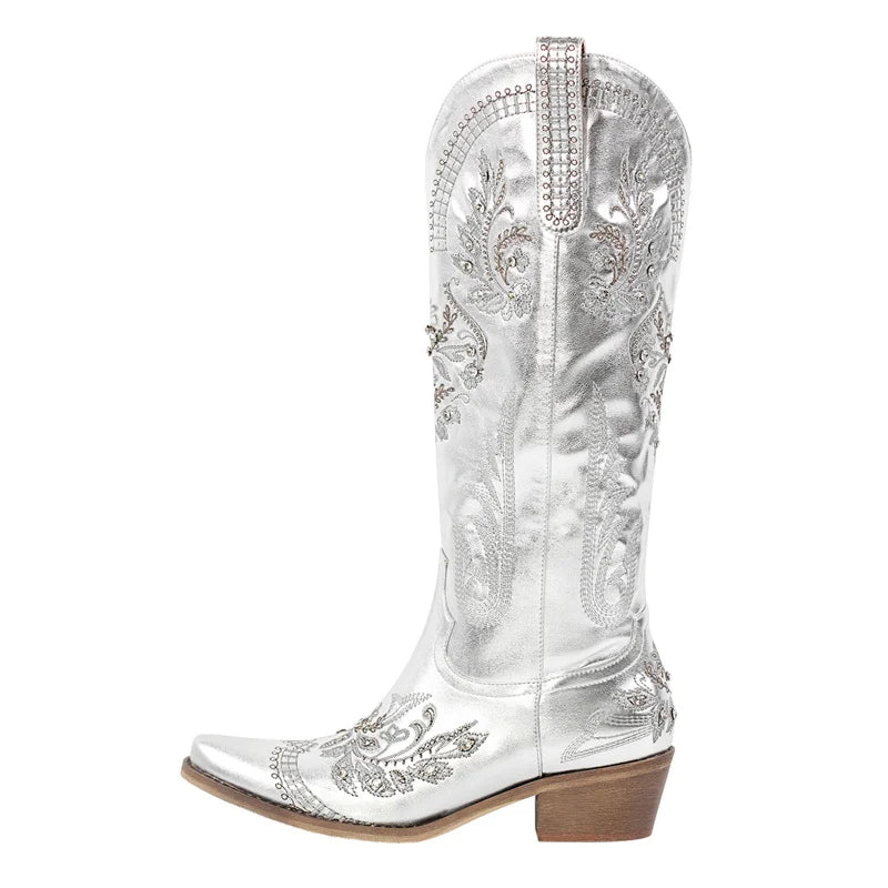 Western Cowboys Block Heel Pull-On Cowgirl Ankle Boots