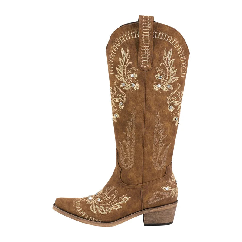 Western Cowboys Block Heel Pull-On Cowgirl Ankle Boots