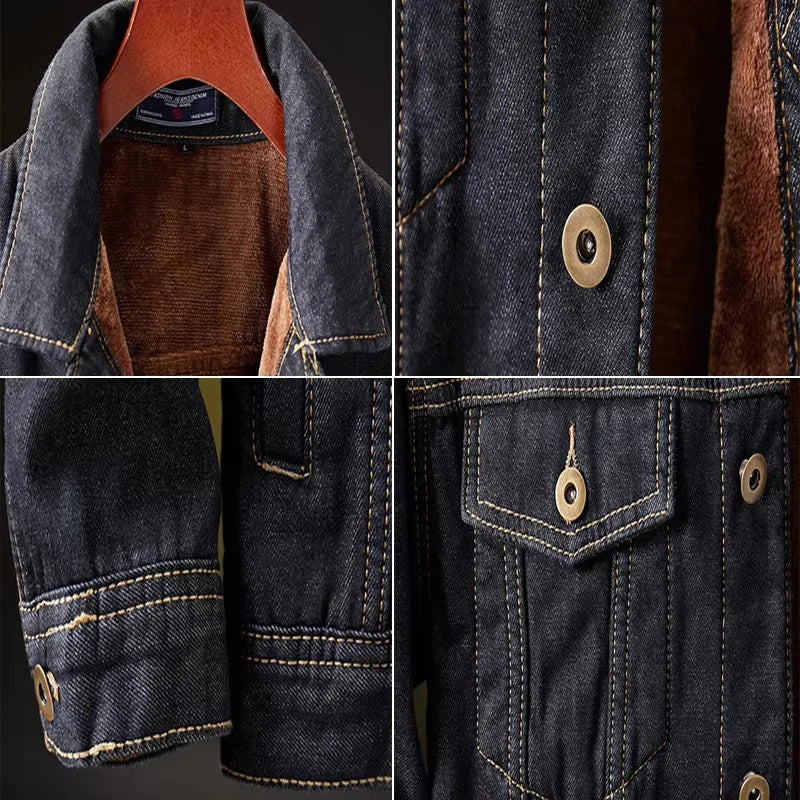 Winter Men's Jeans Retro Cowboy Coats Man Lapel Fleece