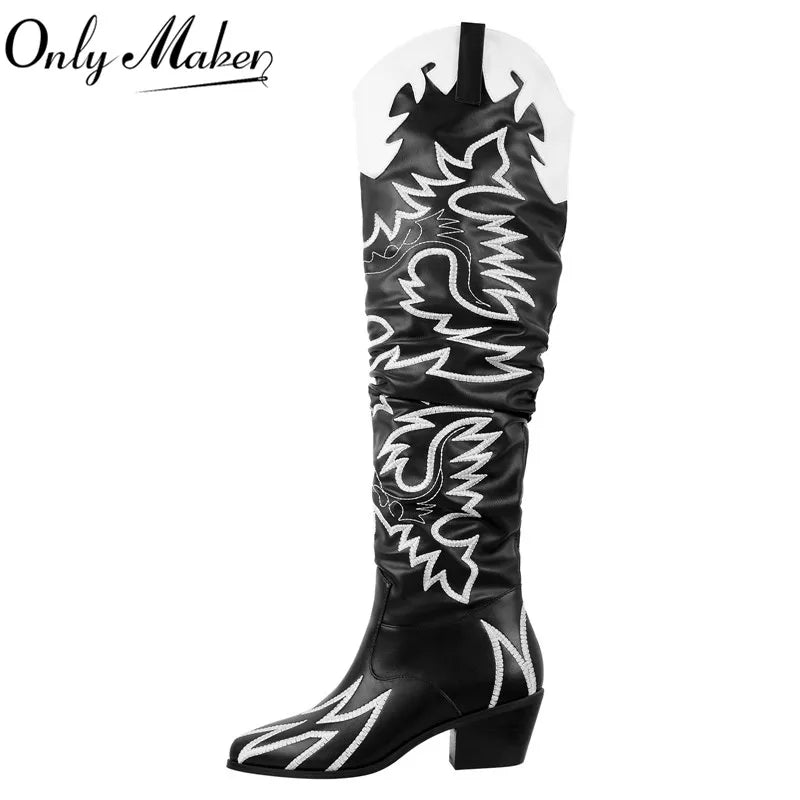 Onlymaker Woman Knee High Boots Western Cowgirl boots