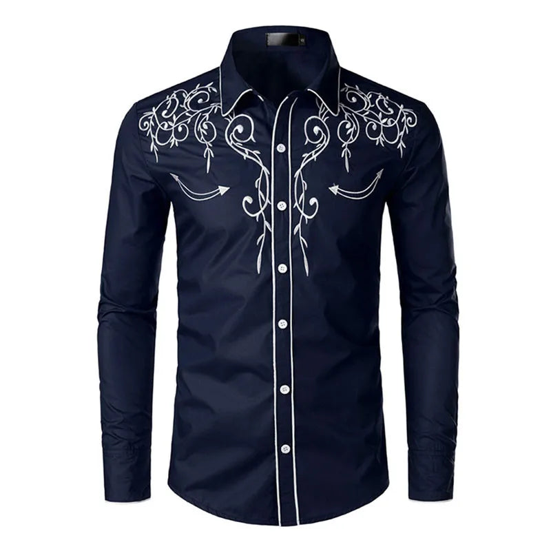 Western Cowboy Embroidery Shirts Men