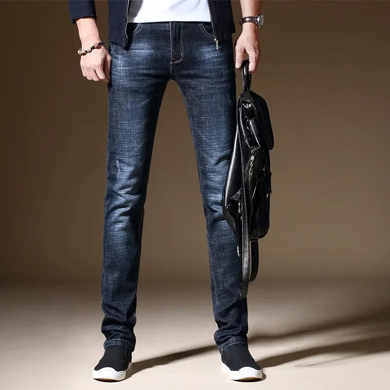 Jeans classic blue business casual, regular autumn cowboy pants