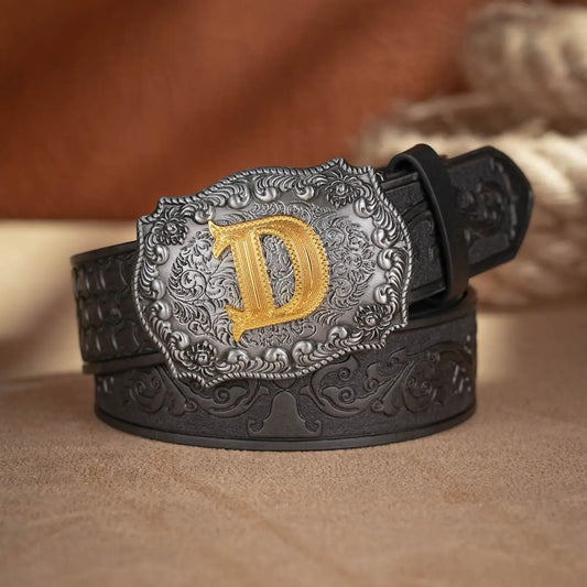 Western Cowboy Pu Leather Belt Men Waist Belt Bull Decoration Flowers Engraved for Jeans