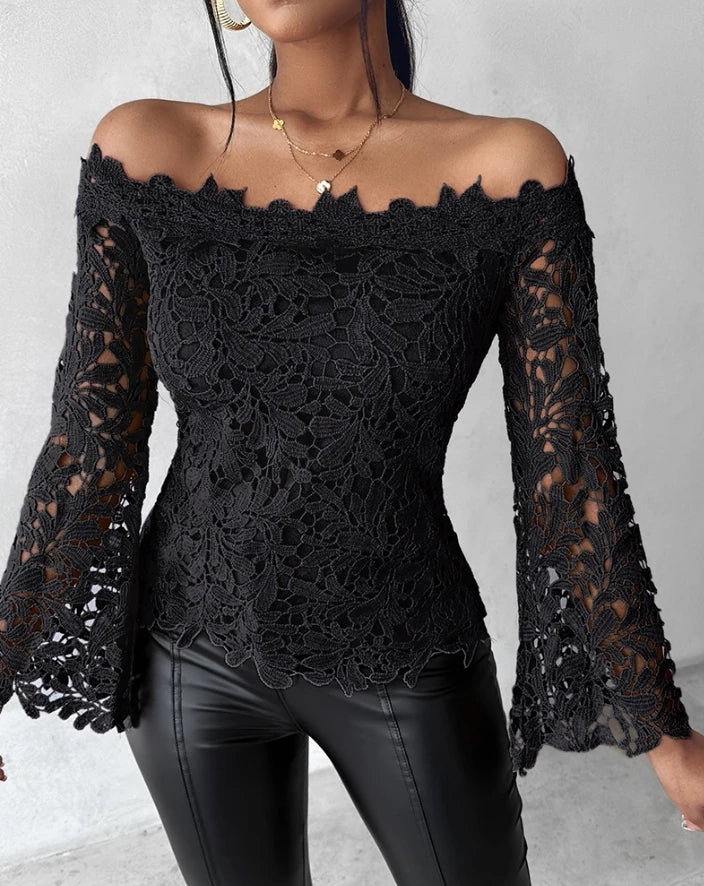 women's off shoulder lace thin top