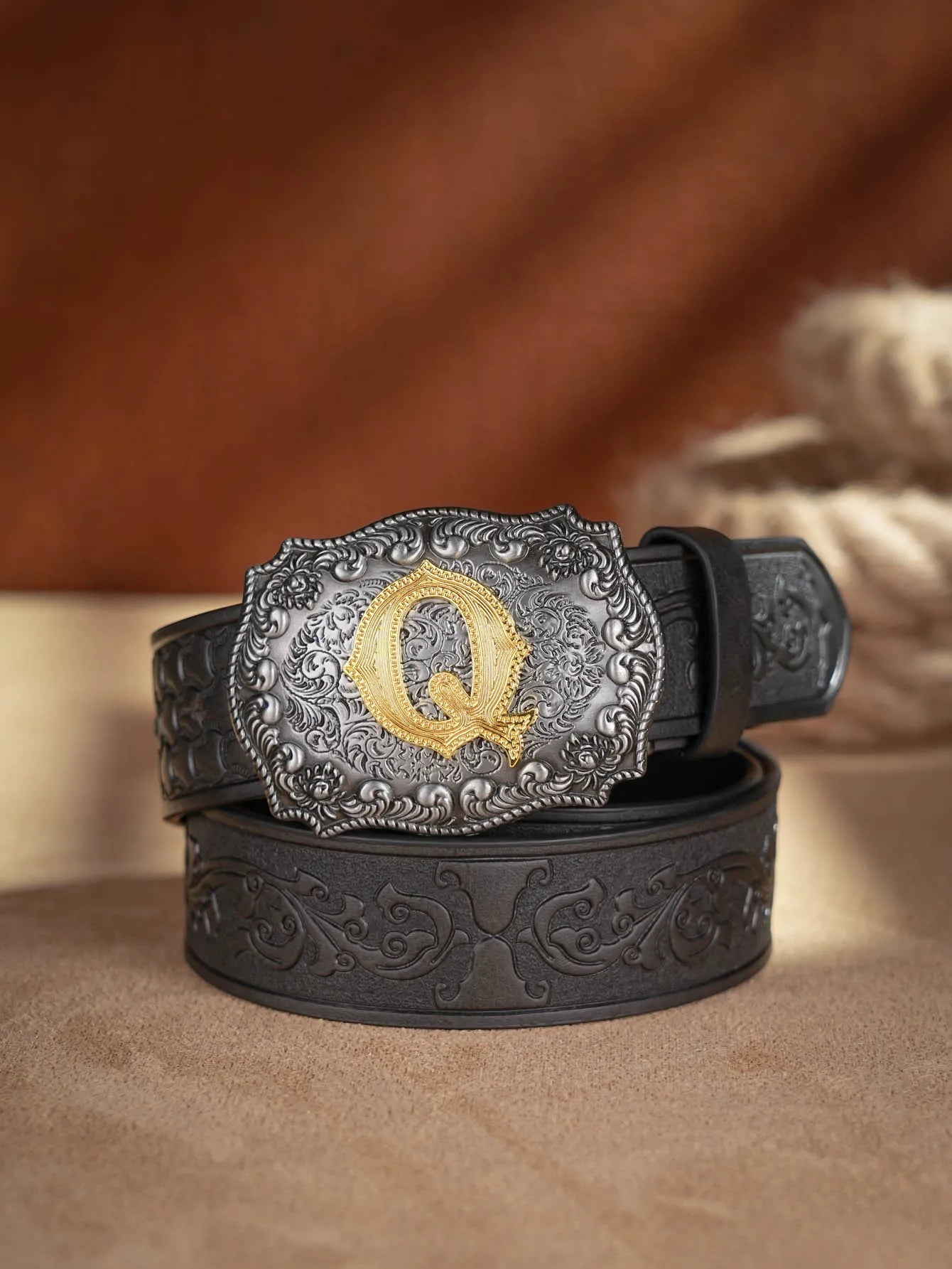 Western Cowboy Pu Leather Belt Men Waist Belt Bull Decoration Flowers Engraved for Jeans