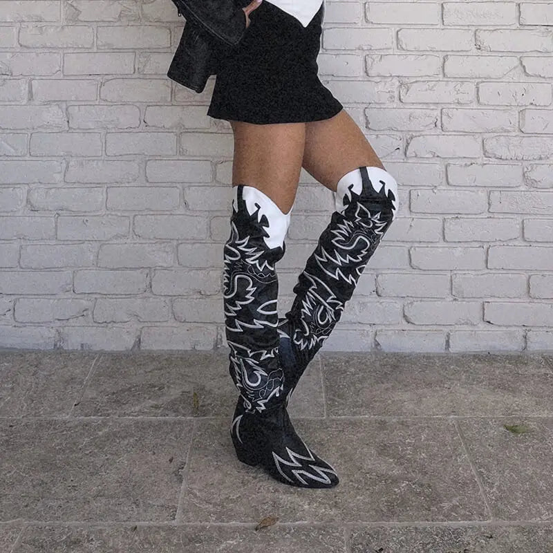 Onlymaker Woman Knee High Boots Western Cowgirl boots