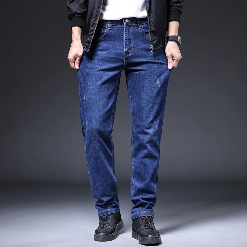 Jeans classic blue business casual, regular autumn cowboy pants