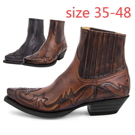 Herren Western Cowboys Stiefel für Männer &  Frauen Leder Stiefeletten