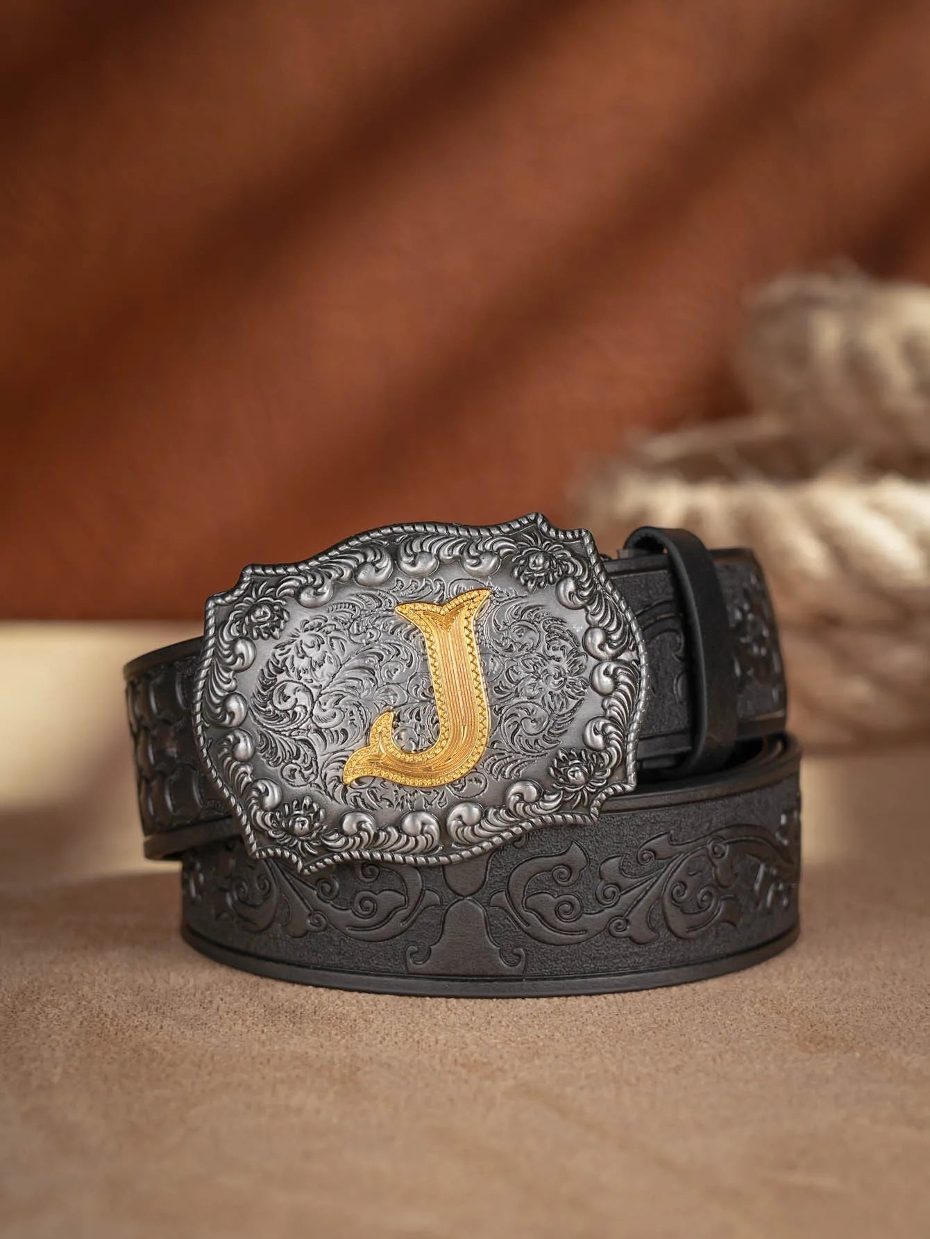 Western Cowboy Pu Leather Belt Men Waist Belt Bull Decoration Flowers Engraved for Jeans