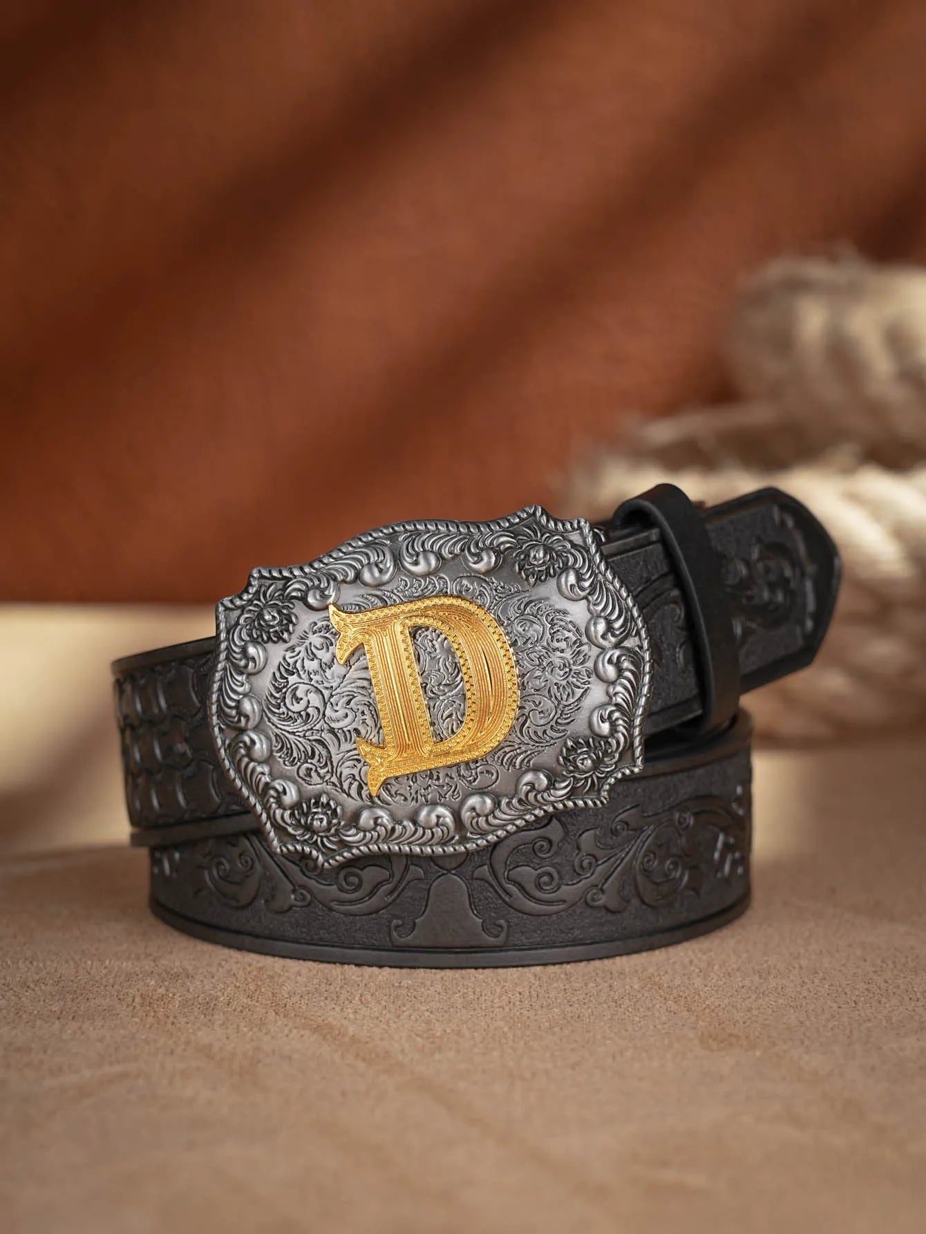 Western Cowboy Pu Leather Belt Men Waist Belt Bull Decoration Flowers Engraved for Jeans