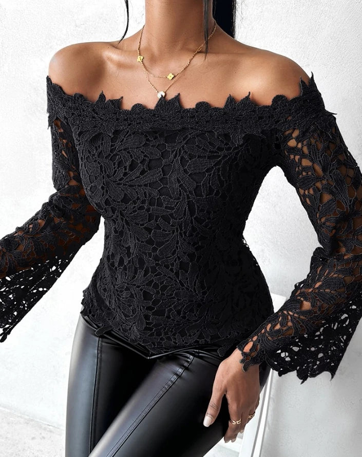 women's off shoulder lace thin top