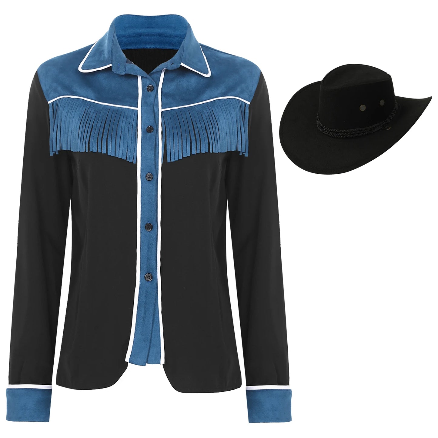 Women's suede imitation shirts cowboy hat, turn-down collar,