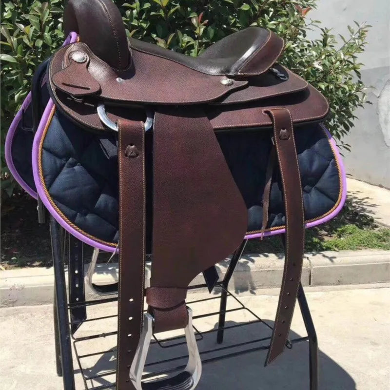 2024 New western leather saddle, wild riding, comfortable riding saddle