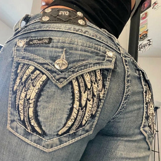 Jeans Frauen  Gestickte Tasche Hosen