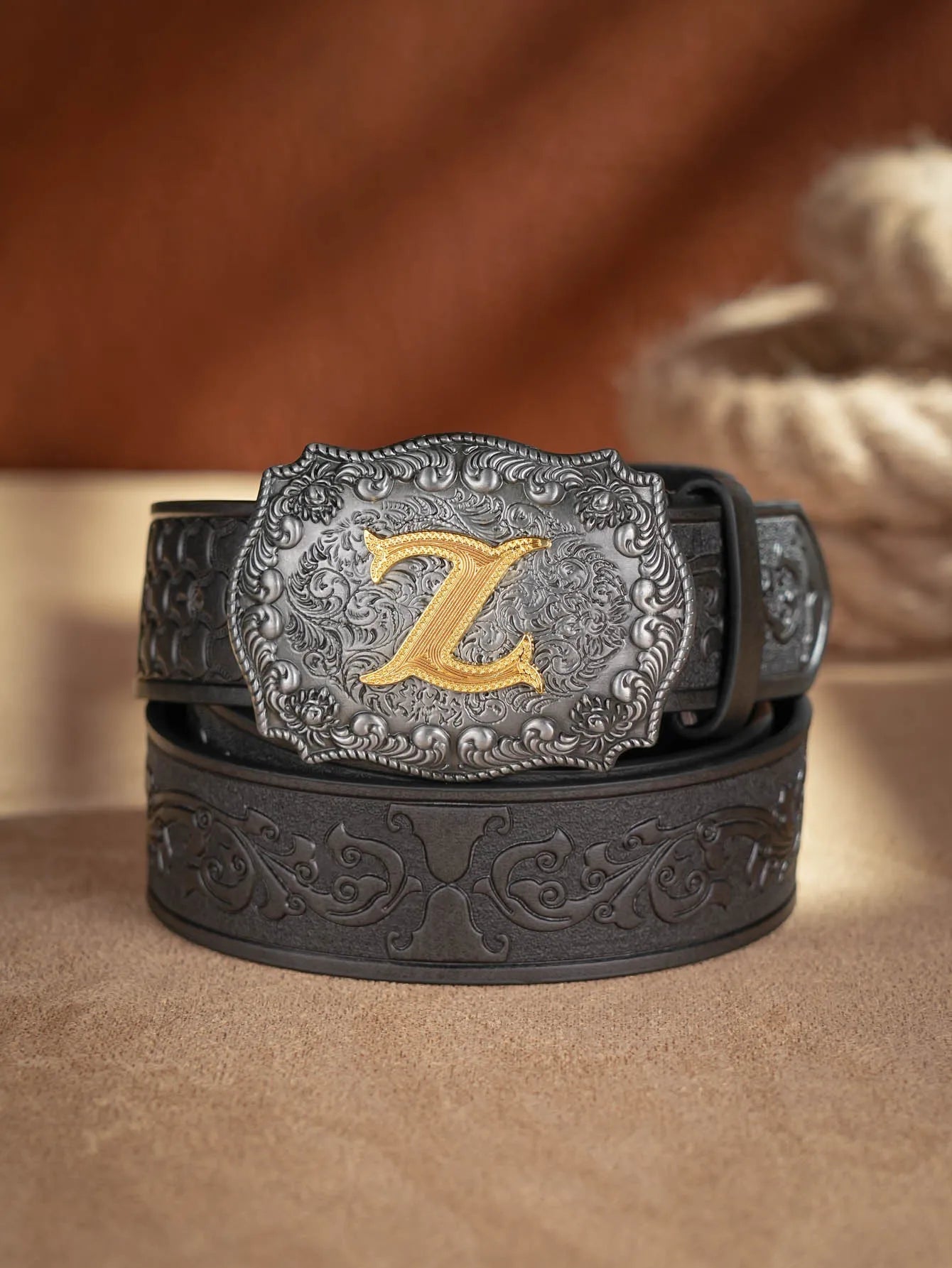 Western Cowboy Pu Leather Belt Men Waist Belt Bull Decoration Flowers Engraved for Jeans