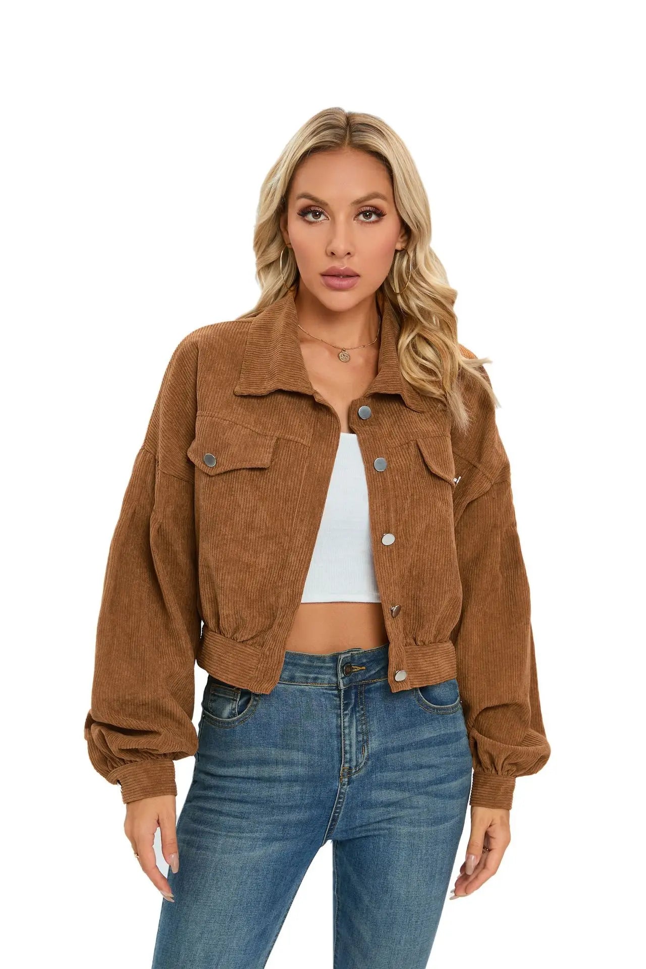 American lapel corduroy jacket lantern sleeve short jacket women's clothing