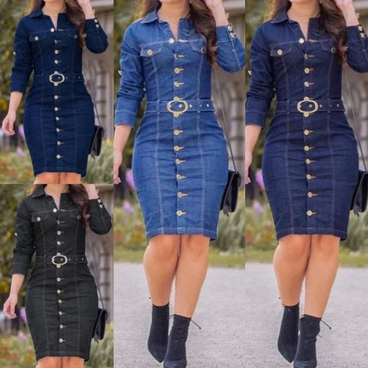 New Jeans Dress Women Lapel Slim Fit