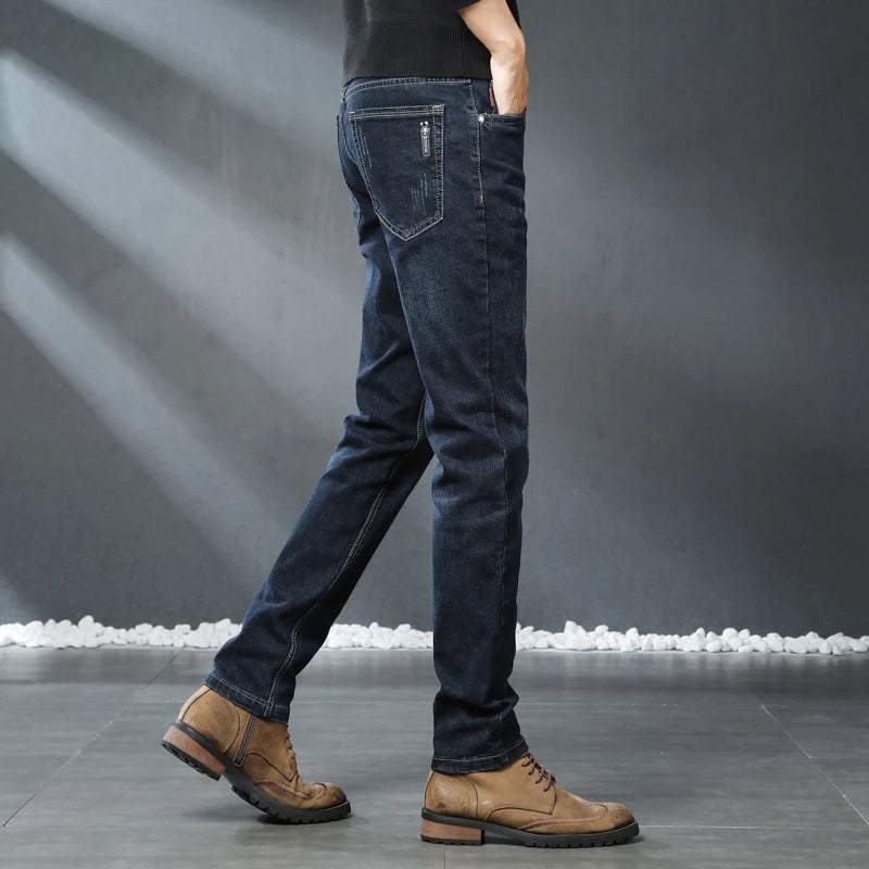 Jeans classic blue business casual, regular autumn cowboy pants