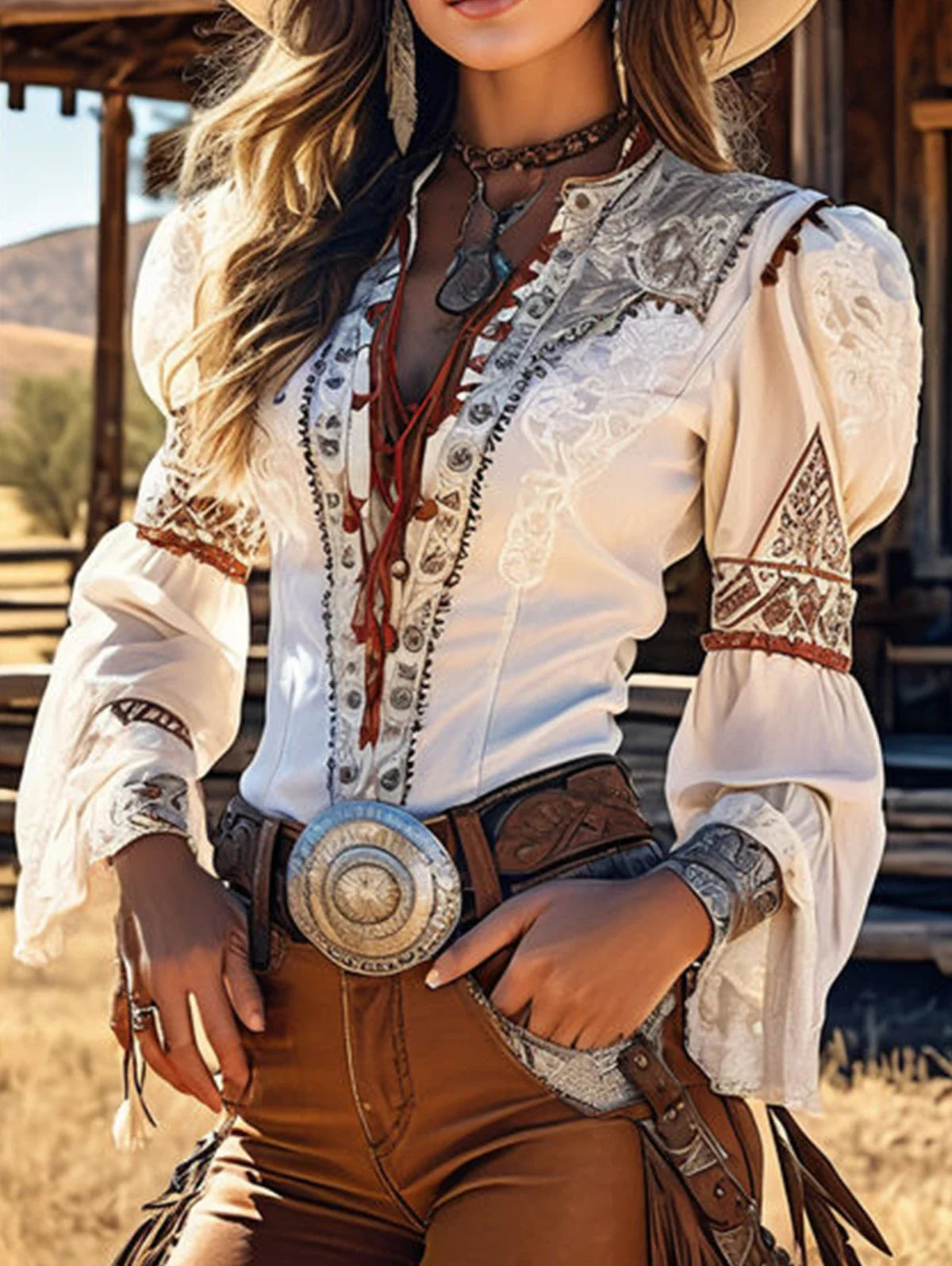 Western style  Frauen Vintage Bluse