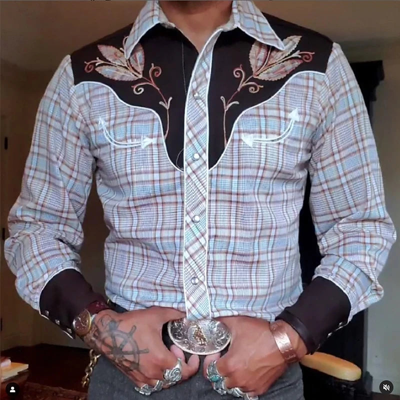 Vintage Western Shirts Lapel Casual Men