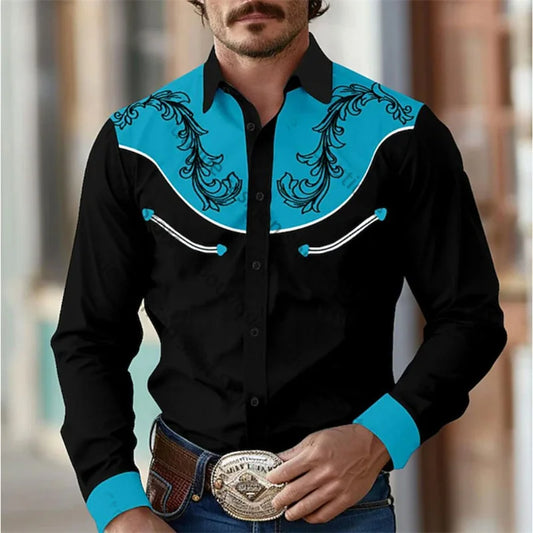 Floral Retro Western Men's Shirt Outdoor