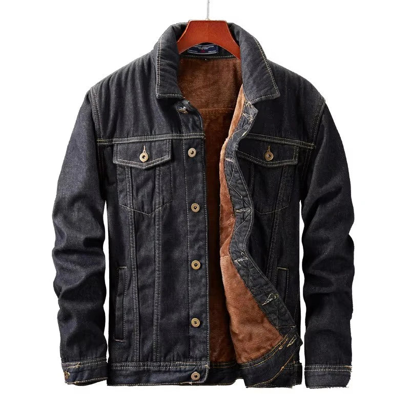 Winter Men's Jeans Retro Cowboy Coats Man Lapel Fleece