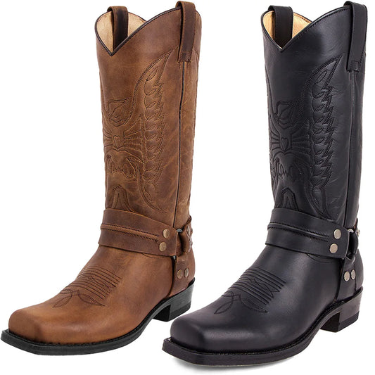 Western cowboy boots, black, brown, faux leather,