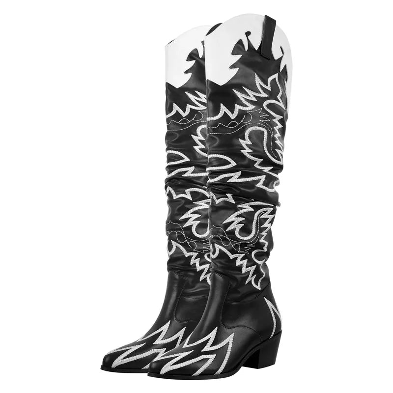 Onlymaker Woman Knee High Boots Western Cowgirl boots