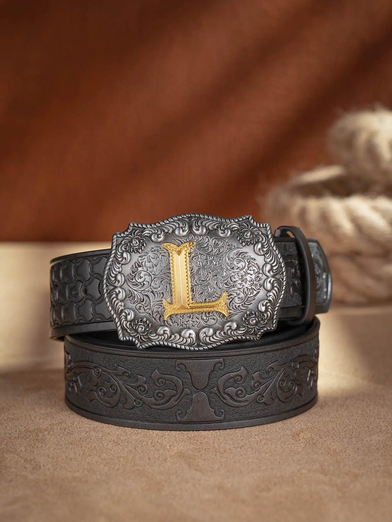 Western Cowboy Pu Leather Belt Men Waist Belt Bull Decoration Flowers Engraved for Jeans