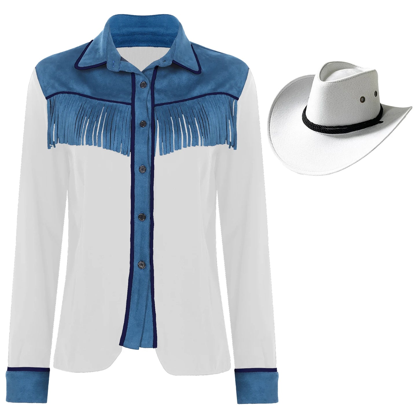 Women's suede imitation shirts cowboy hat, turn-down collar,