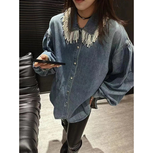 Jeans shirt women's retro cowboy shirts