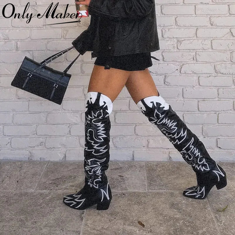 Onlymaker Woman Knee High Boots Western Cowgirl boots