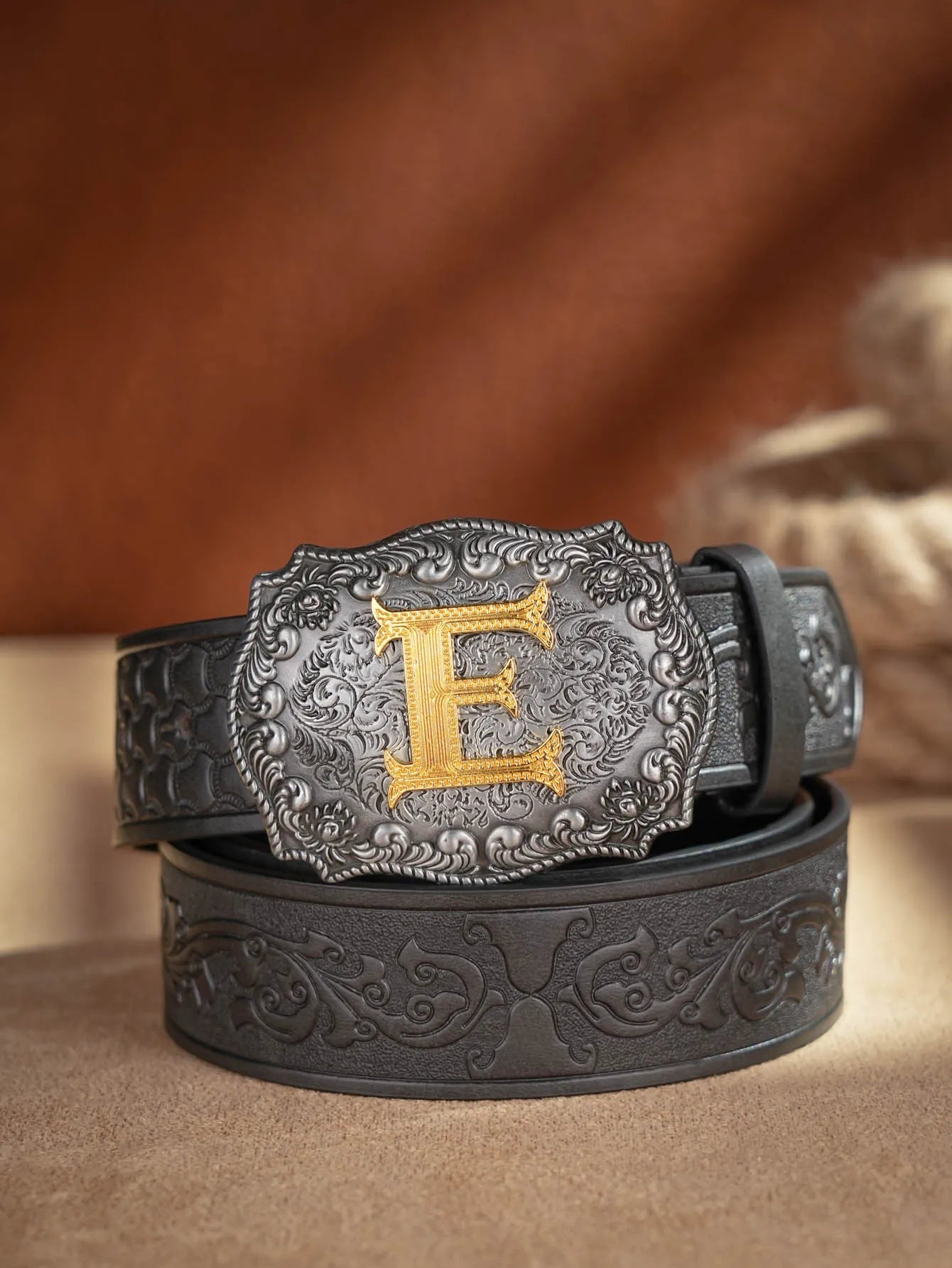 Western Cowboy Pu Leather Belt Men Waist Belt Bull Decoration Flowers Engraved for Jeans