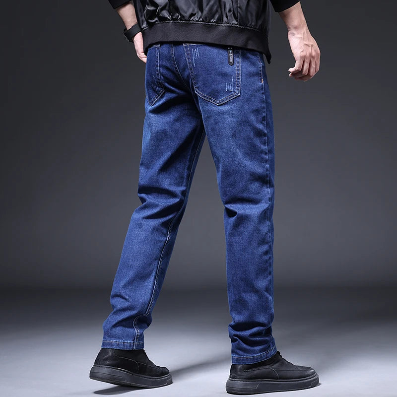 Jeans classic blue business casual, regular autumn cowboy pants