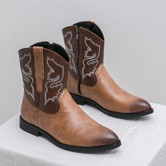 Motorcycle Cowboy Boots Handmade Outdoor Male Slip on botas