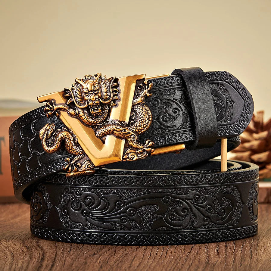 V Buckle Cowhide Genuine Leather Belt Quality