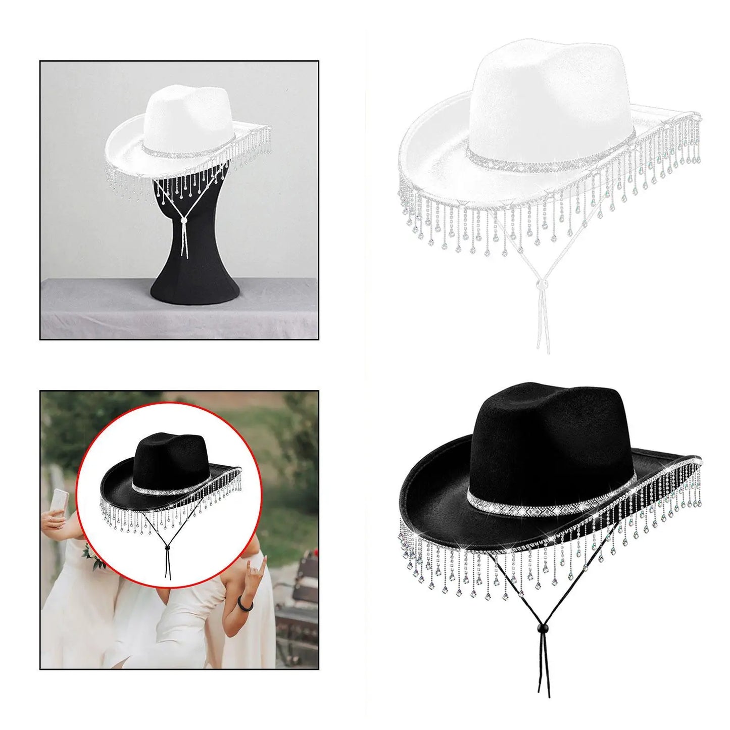 Damen-Cowboyhut mit Strass-Fransen Cowgirl-Hut