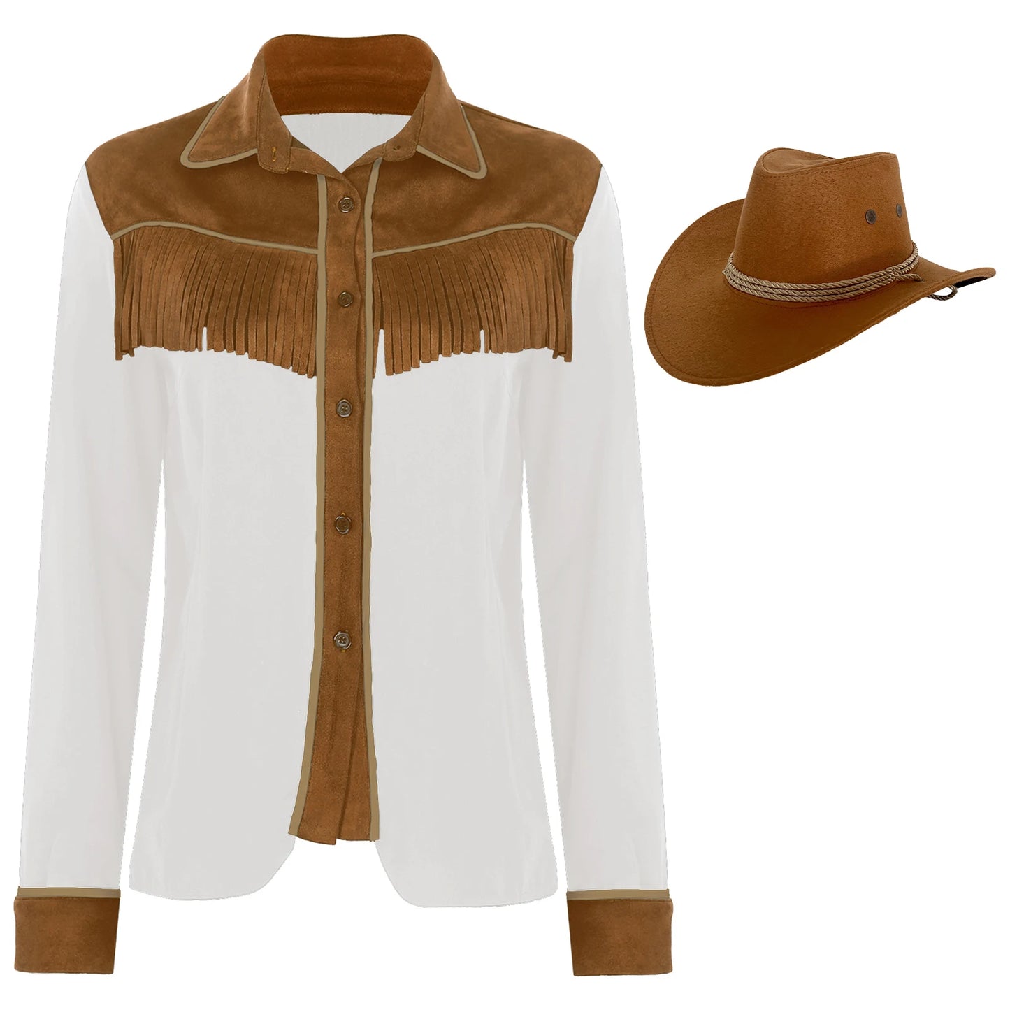 Women's suede imitation shirts cowboy hat, turn-down collar,