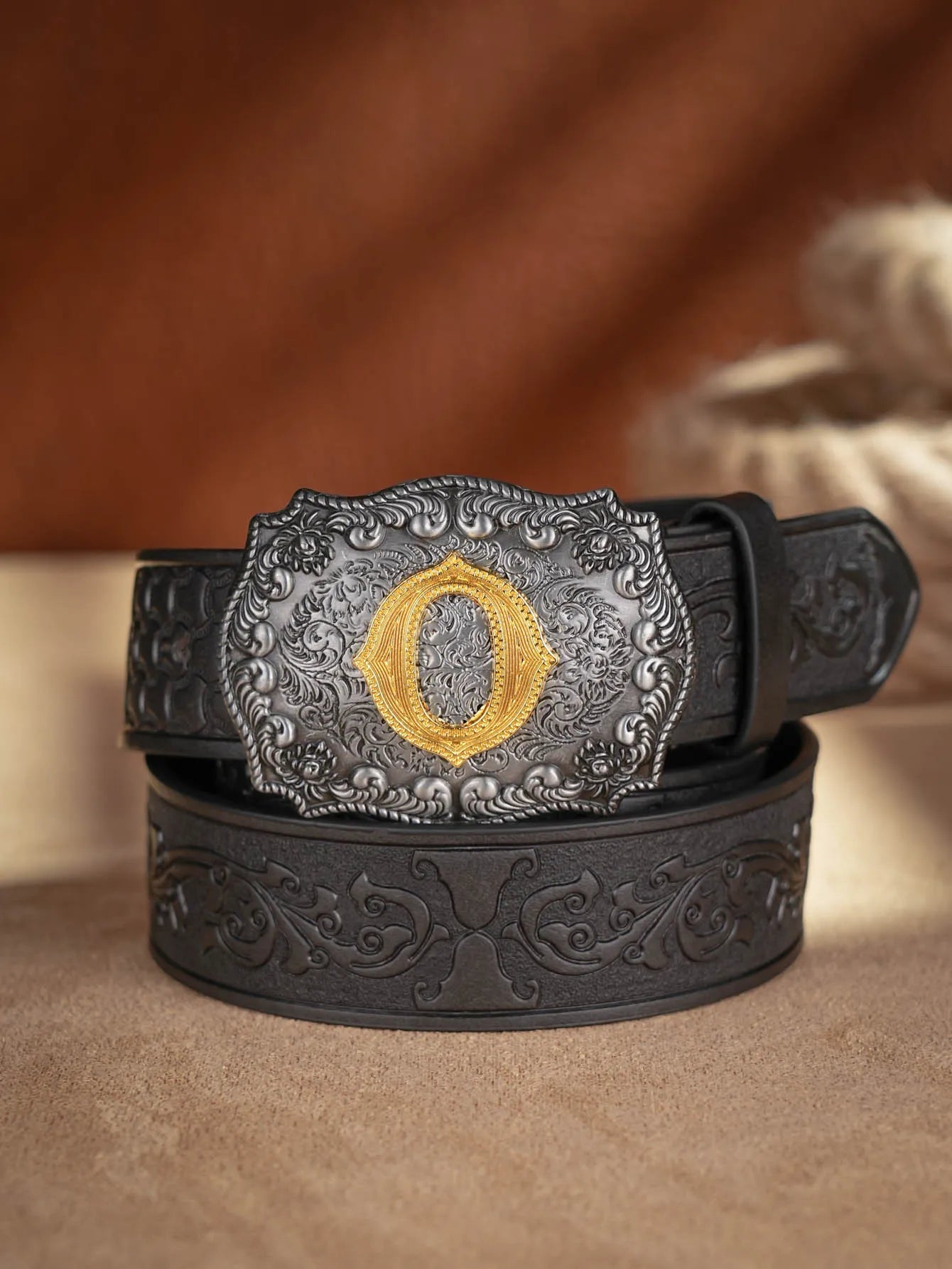 Western Cowboy Pu Leather Belt Men Waist Belt Bull Decoration Flowers Engraved for Jeans