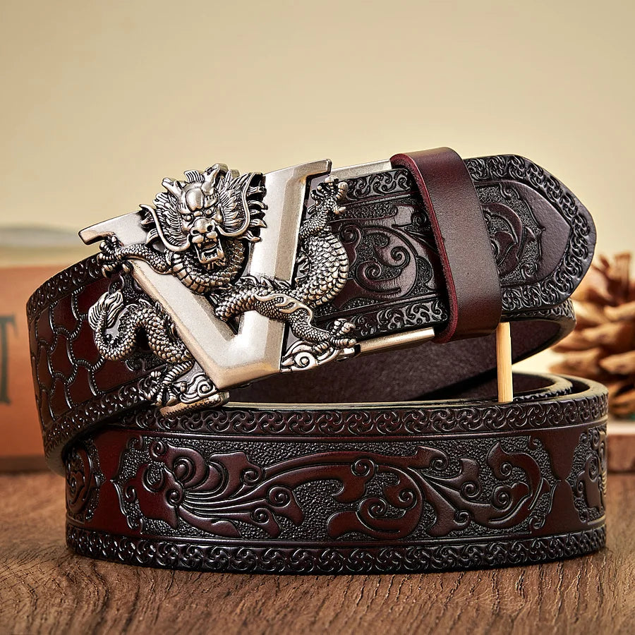 V Buckle Cowhide Genuine Leather Belt Quality