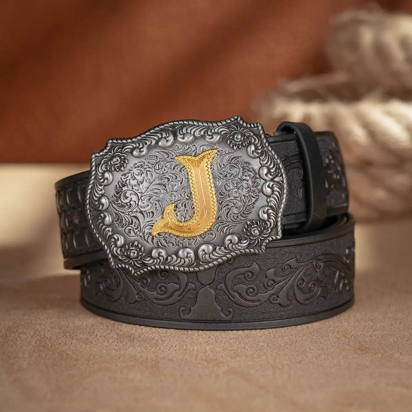 Western Cowboy Pu Leather Belt Men Waist Belt Bull Decoration Flowers Engraved for Jeans