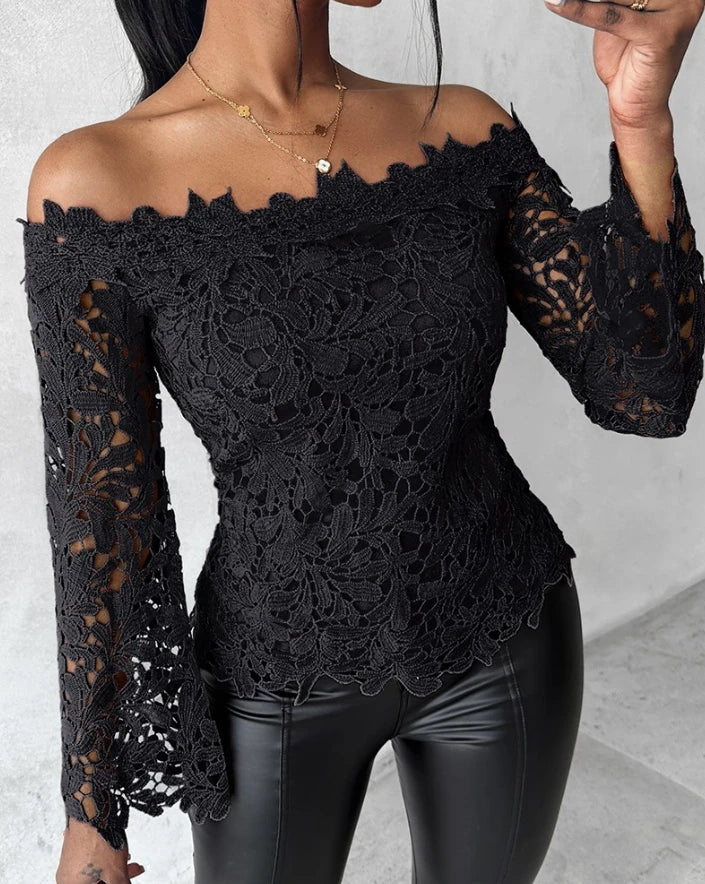 women's off shoulder lace thin top